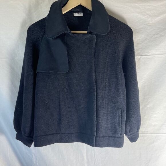 Akris Punto Black Double Breasted Snap Front Wool/Cotton Sweater US Sz 10 - Picture 1 of 5